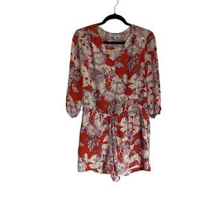 Carolina Belle Montreal Women 6 Red/White/Purple Floral 3/4 Sleeve Shorts Romper